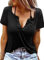 Eniloyal T Shirt Damen V Ausschnitt Sommer Top Oberteile Baumwolle T-Shirts Kurz Sexy Graphic Tee Schwarz XL