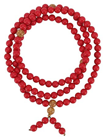 Buddhistische Gebetsperlen Armband, 8mm 108 Perlen Natürliches Zinnoberrot Tibetische Gebetskette Meditation Rosenkranz Gebets Buddha Perlen Mala Kette Halskette für Männer Frauen
