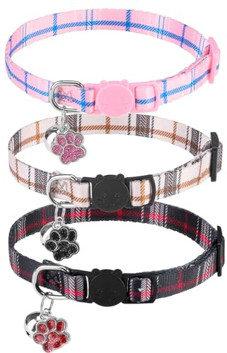 SCENEREAL Breakaway Cat Collar with Bells, Soft Adjustable Kitten Collars for Cats Puppies Daily Wearing