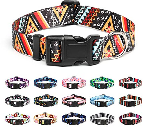 Mercano Adjustable Dog Collar - Special Design Patterns, Soft Nylon Comfortable Durable Pet Collar for Small Medium Large Dogs (S, Ethnic Gold)