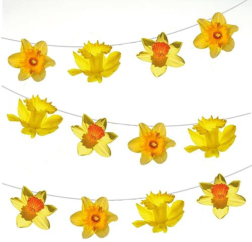 AK Giftshop Daffodil Flower Easter Bunting Party Decorations - 12pcs / 2.5m Ribbon Yellow