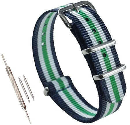 MZBUTIQ 12mm Blau/Weiß/Grün Uhrenarmband-Ballistic Nylon-Uhrenarmband Ersatz