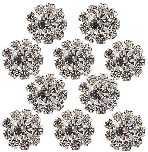 GORGECRAFT 10 botones de Vástago de Diamantes de Imitación de Aleación de Plata con Forma de Flor de Cristal Botones Redondos Decorativos de Metal para Manualidades Costura Chales Vestidos Bolsas