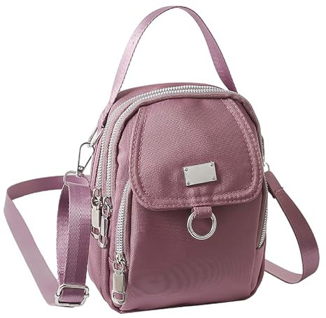 MEMOFYND 1 Stück Mini-Handtasche, Umhängetasche Mit Reißverschluss, Verstellbare Umhängetasche, Handytasche Mit Mehreren Gittern, Geeignet Für Reisen, Einkaufen, Damen Und Mädchen (Lila)