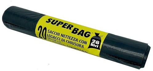 FRIO - 20 schwarze 28-Liter-Müllsäcke für Mülltonnen, getrennte Sammlung, recycelte PE-Plastiktüten mit Krawatten. Widerstandsfähige Müllsäcke 48x58 cm