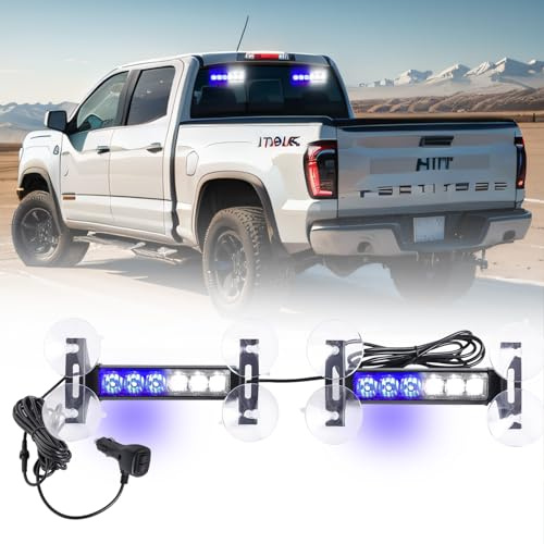 Tiannor 2 luces estroboscópicas de emergencia de 6.1 pulgadas, color azul y blanco, 12 luces LED intermitentes de advertencia de peligro, luces intermitentes de seguridad para parabrisas