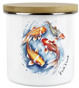 Purely Home Fischfutter-Aufbewahrungsdose – Feed The Fish Metall-Emaille für Tierfutter, großer Aufbewahrungsbehälter