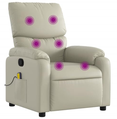 vidaXL Massagesessel, Sessel Verstellbare Rückenlehne, Fernsehsessel Relaxsessel mit Vibrationsfunktion, Liegesessel Polstersessel Ruhesessel, Creme Kunstleder