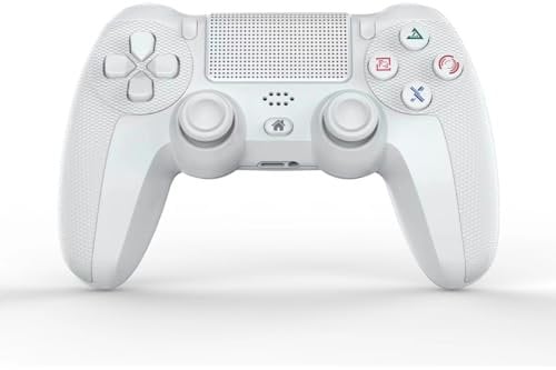 NK Controller für PS4 / PS3 / PC/Handy, kabellos, mit 2-Shock, 6-Achsen-Erkennungsfunktion, LED-Licht, Touch-Panel, Kopfhörereingang, Ladekabel im Lieferumfang enthalten, Weiss
