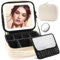 Makeup Bag with Mirror and Light, Portable Travel Makeup Case with Lighted Mirror, Makeup Case with Light Up Mirror 3 Color Adjustable Brightness, Makeup Cosmetic Organizer Bag with Mirror(Beige)