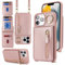 Zouzt for iPhone 13 Pro Case with Card Holder and Strap, Wallet Case with 7 Card Slot PU Leather Zipper Crossbody Lanyard with Adjustable Necklace Ring Cover for iPhone 13 Pro 6.1 - Rose Gold