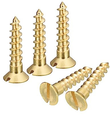 sourcing map Brass Wood Screws, 10Pcs M5 x 25mm Slotted Drive Flat Head Self Tapping Screw Countersunk for Woodworking Furniture