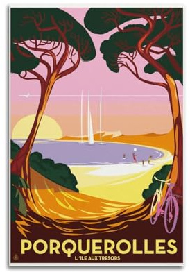 Porquerolles Vintage-Poster, Raumdekoration, ästhetisches Poster, künstlerisches Poster für Schlafzimmer, Wohnzimmer, Wände, 30 x 45 cm, ungerahmter Stil