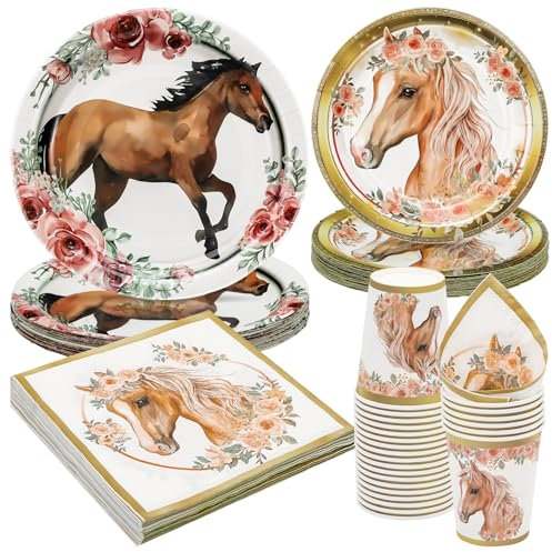PARTY GO Juego de Platos de Papel Con Diseño de Caballo - Decoraciones y Suministros Para Fiesta de Cumpleaños - Vajilla Decorativa