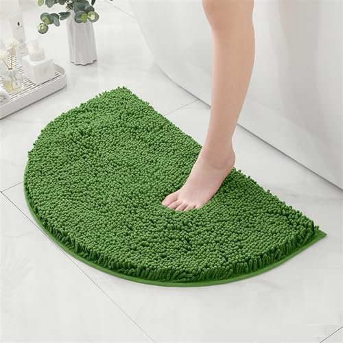 Reyox Tapis de Bain Demi Cercle en Chenille, Doux Tapis de Salle de Bain Absorbant Antidérapant Vert forêt 40x60cm