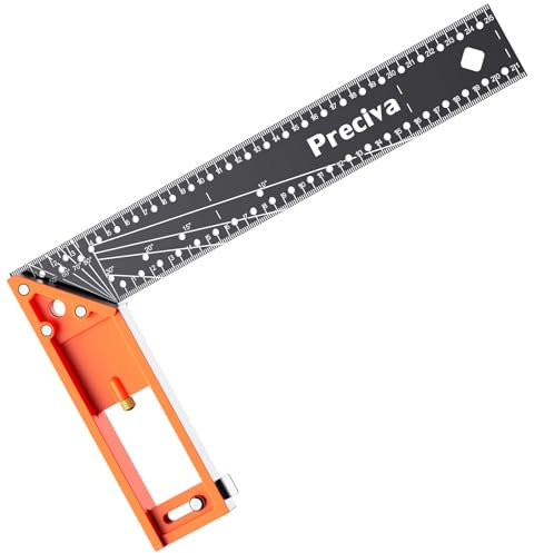 Squadra da Falegname,Preciva 250mm - Include calibro di marcatura antiruggine (25cm), livella a bolla e punta di marcatura - 90° e 45° - Squadra falegnameria, squadra da carpentiere