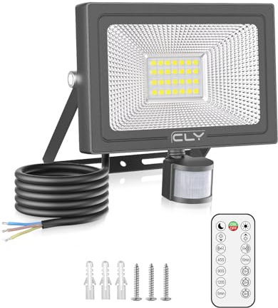 CLV 25W Outdoor Motion Sensor Security Lights, 2100LM Remote Sensor Floodlight IP66 Waterproof with PIR, 6500K Cold White for Backyard, Garden, Garage