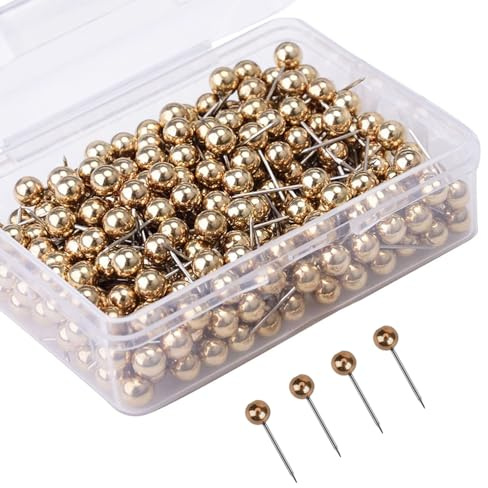 200pcs Weltkarte Pinnnadeln Anstecknadeln Map Pins Pinnwand Stecknadeln Stahlspitze Kopf Nadeln für Basteln (Dunkelgold)