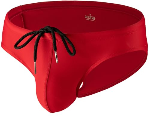 Summer Code Mens Solid Swim Briefs Drawstring Bikini Sport Swimsuit Red