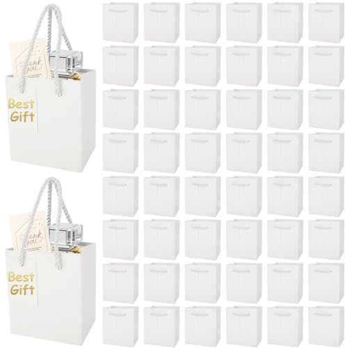 LOPYXBR 60 Stück Geschenktüten Klein, 10x7x11.5cm Extra Kleine Geschenktüten mit Stoffhenkeln, Papiertüten Weiß Mini Geschenktüten für Geburtstage, Hochzeiten, Babypartys, Partys