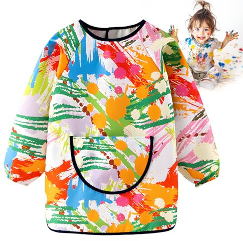 Kimimara Kinder Kunst Malschürze Malerkittel Maler Berufskleidung Wasserdicht Beschichtet Kittel Schmutzabweisend Schürze für Jungen Mädchen 7-12 Jahre Schule Malerei Klasse Täglichen Leben (Stripe)