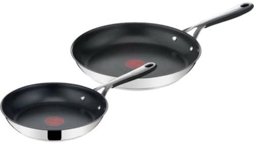 Tefal Jamie Oliver Kitchen Essentials - Set di padelle a induzione in acciaio inox con manico in silicone (24/28 cm)