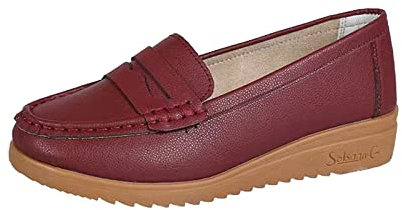 Walk Shoes for Women Ballet Pumps Women Wedding Ladies Fashion Solid Color Breathable Leather Flat Casual Single Shoes Ladies Loafers Women Sneakers Black Shoes Women (Red, 6.5)