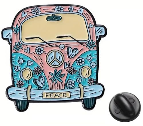 Broche rétro Peace And Love Hippie Soul Campervan, Small, Zinc, zinc.