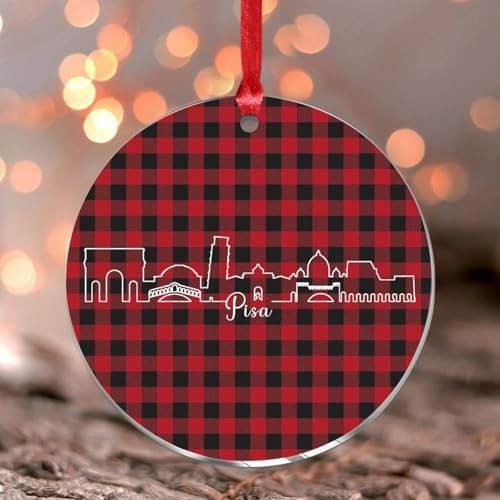 Italien Pisa Weihnachtsbaum Ornament Straßenlandschaft Reise Sehenswürdigkeiten Rund Weihnachtsbaum Ornament Andenken Sanft Stadt Land Fine Art Acryl Weihnachtskugel für Xmas Party Dekorationen