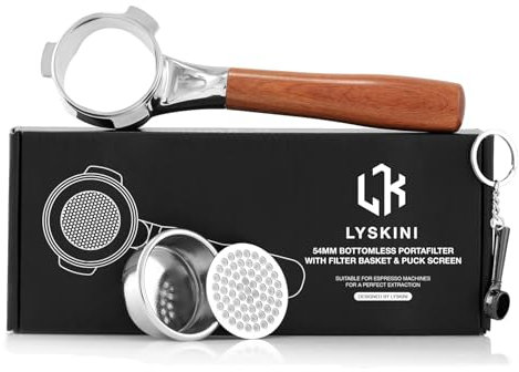 54mm Bottomless Portafilter – Naked for Breville Barista Express, Pro, Touch, Bambino Plus, Infuser, Duo Temp – Rosewood Handle, Flat Base, Includes 18–21 g Filter Basket & Puck Screen