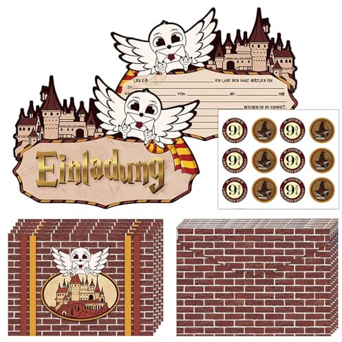 FYFLYMT 12 Stück Wizard Einladungskarten Kindergeburtstag,Zauberer Geburtstag Einladungskarten für Jungen & Mädchen, Wizard Partyeinladungen mit Umschlägen,Einladung Geburtstag(Deutsch)