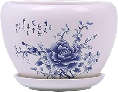 Chinoiserie-Keramik-Pflanztopf – Keramiktopf für Pflanzen im Innen- und Außenbereich – Blumentopf mit Abflussloch und Stöpsel von Outdoor Garden Flower Pots-19,5 x 15 cm(19.5 * 15cm)