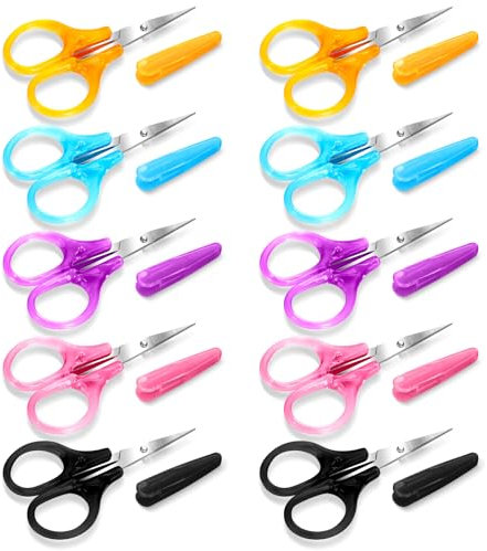 10 Pcs All Purpose Precision Small Scissors Stainless Steel Detail Scissors with Protective Cover Mini Detail Craft Scissor, Straight Fine Tips Sewing Scissor for Embroidery, Paper Cutting, Sewing