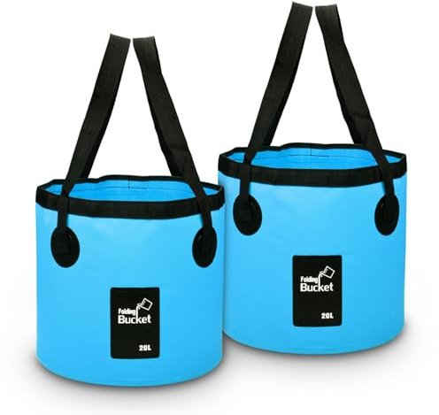2 Pack Handy Folding Bucket 20L, Portable Collapsible Bucket for Plumbing, Camping, Cleaning, Traveling, Hiking, Fishing (Blue 2 Pack, 20L)