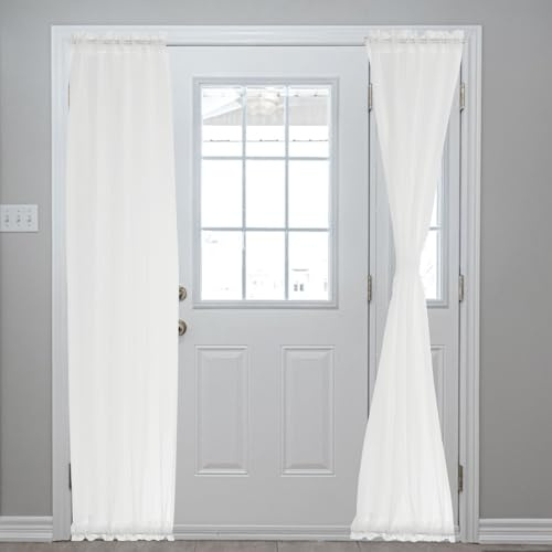 sourcing map Blackout Door Curtains, French Side Door Window Curtain for Privacy, Rod Pocket Door Curtain Tie Up Shade for Patio Front Door Window, White Yarn, 25 x 72, 1 Panel