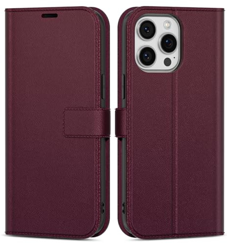 oakxco for iPhone 13 Pro Max Wallet Case with Credit Card Holder, Magnetic RFID Slim Folio Book Flip Leather Phone Case for Women Men Girl, Cute Soft Silicone Rubber Shockproof Cover, Burgundy Wine