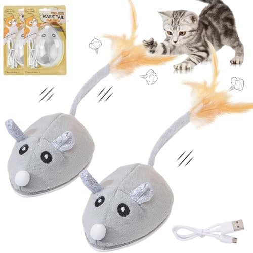 Souris Telecommande pour Chat, 2 Pièces Jouet pour Chat So-uris électrique, Jo-uet électrique pour chat, Jouet interactif pour cha-t, Automatique Ch-at Souris Jouet, Jou-et pour rat télécommandé