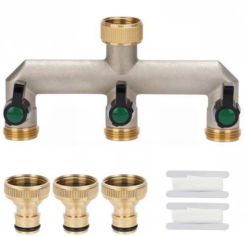 Drado 3/4 Distributore d'Acqua a Tre Vie, con Valvola Indipendente,Acqua Rubinetto Splitter,Raccordo per Tubo Flessibile,Tubo Adattatore Acqua per Giardini