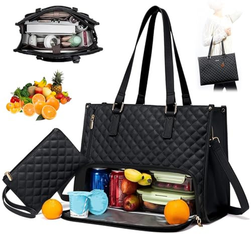 CHENBOOW Sac Isotherme Repas,Lunch Tote Bag,Repas Isotherme Femme,Sac Fourre-Tout 2 en 1 pour Femme,Fourre-Tout a Ordinateur Monteuré de 15,6 Pouces,pour Travail,École,Pique Nique
