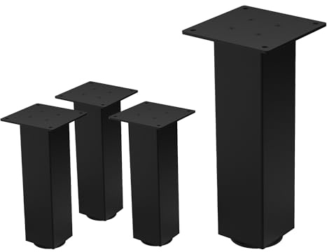 ML-Design 4er Set Tischbeine I-Design 30 cm, Schwarz, Tischgestell aus Metall, pulverbeschichteter Stahl mit Profil 8x8 cm, höhenverstellbare Möbelfüße, Möbelbeine für Couchtische Bänke & Sideboards