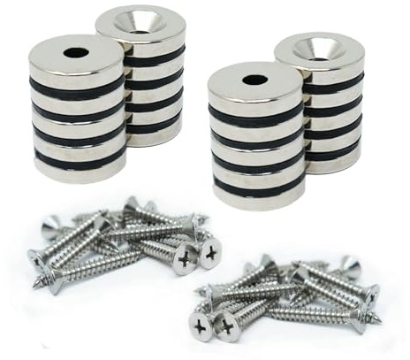 N42 Neodymium Countersunk Magnets & Screws Pack for Arts, Crafts, Model Making, DIY, Hobbies, Office and Home - 20mm dia x 4mm thick x 5.2mm c/sink - 6.7kg Pull