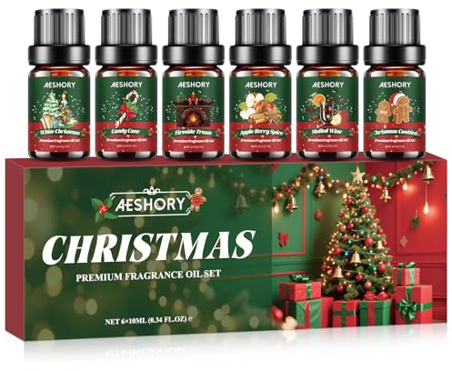 AESHORY Set di Oli Essenziali per Diffusori Natale 6 x 10ML, Olio Essenziale Naturali Profumate per Aromaterapia, Fabbricazione di Candele, Profumo Casa, Regali di Natale