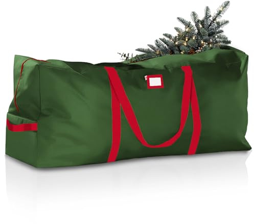 E-SMARTER Christmas Tree Storage Bag, 125x38x50cm 600D Hard-Wearing Christmas Tree Bag Storage for 6-7.5ft Artificial Disassembled Trees, Waterproof Storage Bag for Christmas Tree, Cushion, Green