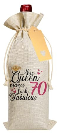 70th Birthday Gifts for Women, Drawstring Wine Gift Bag with Label and Rope, Funny 70th Birthday Wine Bag Gifts for Party Decorative, Best Friend, Wife, Sister, Mom Personalised Birthdays Gift