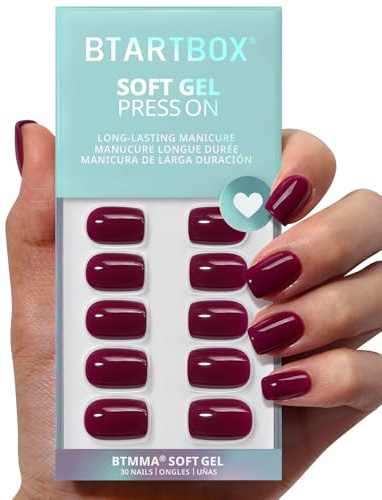 BTArtbox Press On Nails, Blackberry, Short Squoval, Plem Rot, 32Ct