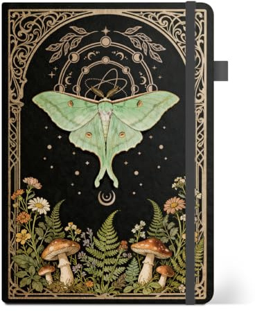 ANATTASOUL Motten und Pilze Notizbuch für Journal | 14.5x21x1.9cm Notebook Liniert A5 Tagebuch mit 320 Seiten für Schule, Arbeit und Zeichnen, tolles Geschenkbuch