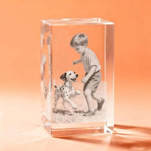 3D Glasfoto Personalisiert mit eigenem Bild – Foto im Kristallglas graviert Individuelles 3D Laserportrait von Haustier oder Person Geschenk für Geburtstag, Hochzeit, Weihnachten (Rechteck, 5x5x8cm)