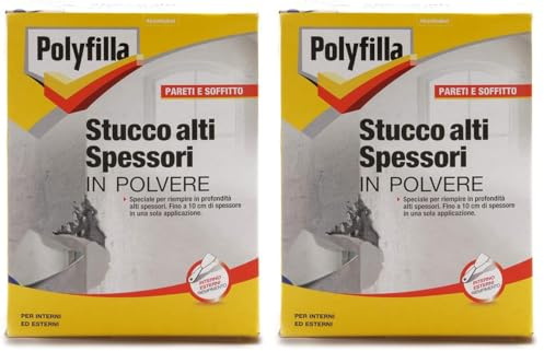 POLYFILLA STUCCO ALTI SPESSORI, per Interno ed Esterno, riempie il muro in profondità fino 10cm con una sola apllicazione, intonaco calcestruzzo e cemento,in POLVERE, GRIGIO CHIARO 1KG
