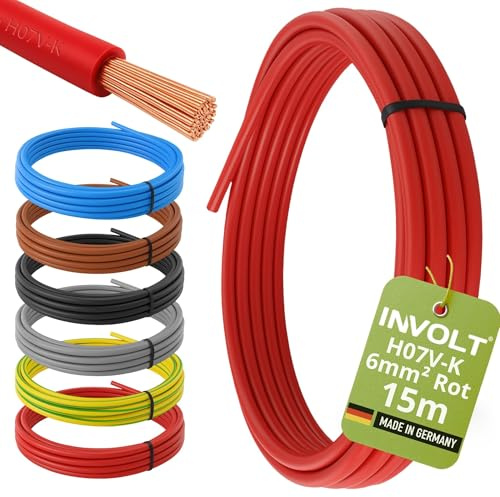 INVOLT H07V-K 15m 6mm² rot Aderleitung flexibel Verdrahtungsleitung PVC Meterware, Made in Germany