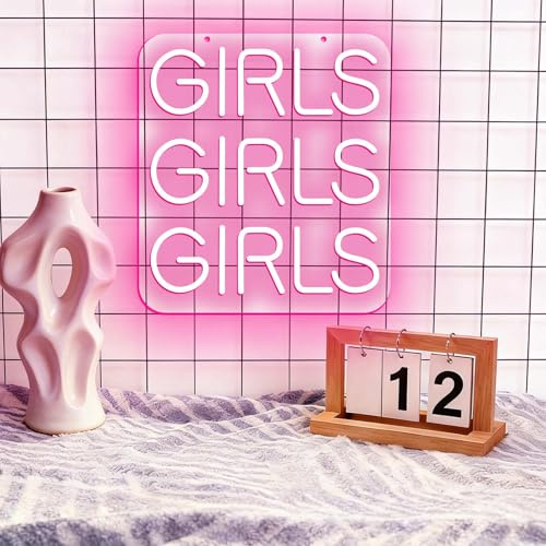 GIRLSGIRLSGIRLS Neonschild mit pinken Buchstaben, LED-Lampe, USB-betrieben, dimmbar, geeignet für die Dekoration von Mädchenzimmern, Damen-Schlafzimmern, Studentenwohnheimen und Schönheitssalons